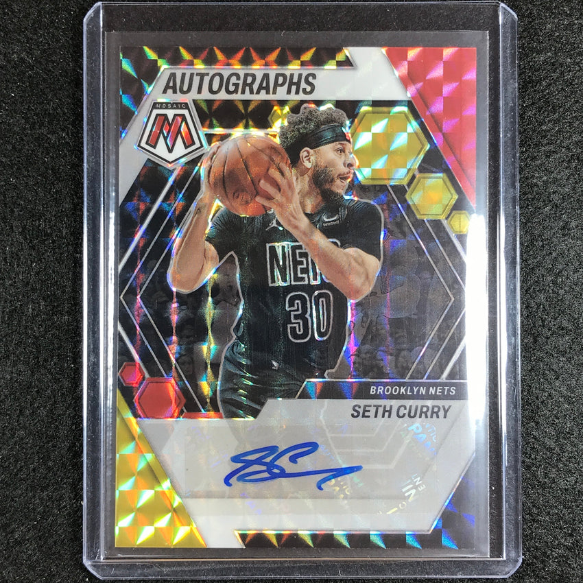2022-23 Mosaic Seth Curry Autographs Mosaic Choice Red And Yellow Auto No Cur