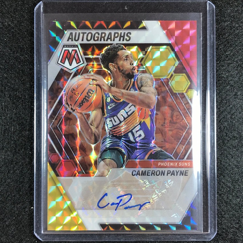 2022-23 Mosaic Cameron Payne Autographs Mosaic Choice Red And Yellow Auto No Pay B