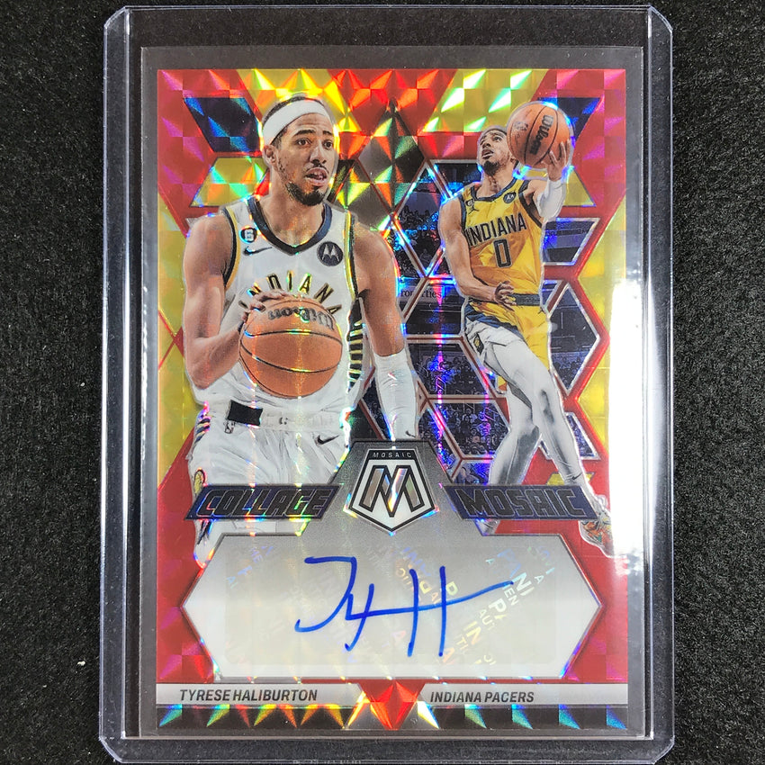 2022-23 Mosaic Tyrese Haliburton Collage Choice Red And Yellow Auto No Hal