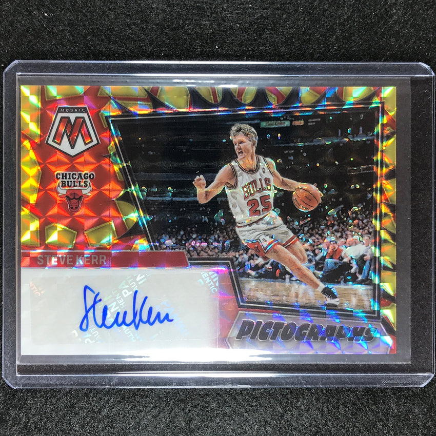 2022-23 Mosaic Steve Kerr Pictographs Choice Red And Yellow Auto No Ker