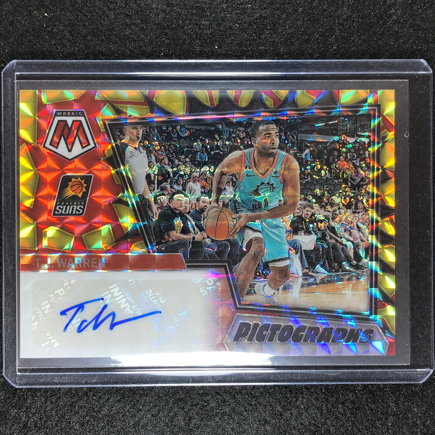2022-23 Mosaic T.j. Warren Pictographs Choice Red And Yellow Auto No Tjw