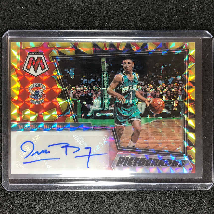 2022-23 Mosaic Muggsy Bogues Pictographs Choice Red And Yellow Auto No Bog