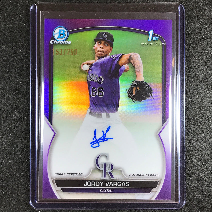 2023 Bowman Chrome Mlb Jordy Vargas 1st Bowman Prospect Auto Purple 153/250