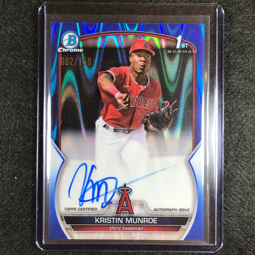 2023 Bowman Chrome Mlb Kristin Munroe 1st Prospect Auto Blue Raywave 2/150