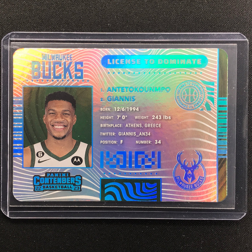 2022-23 Contenders Giannis Antetokounmpo License To Dominate Die-cut Ssp No 19