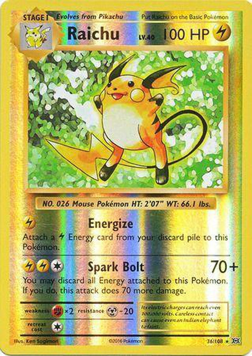 Reverse Holo Raichu - 36/108 - Rare - XY Evolutions Cherry Collectables Reverse Holo Raichu - 36/108 - Rare - XY Evolutions Cherry Collectables