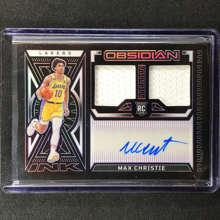 2022-23 Obsidian Max Christie Rookie Jersey Ink Dual Jersey Auto Purple 47/75