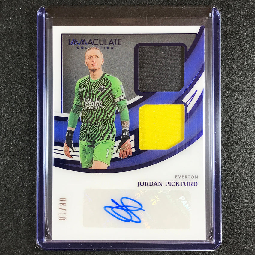 2022-23 Immaculate Jordan Pickford Dual Swatch Jersey Relic Auto Sapphire 8/10