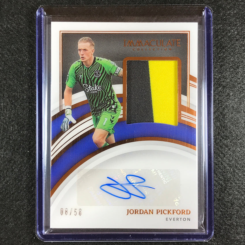 2022-23 Immaculate Jordan Pickford Memorabilia Jersey Relic Auto Bronze 8/58