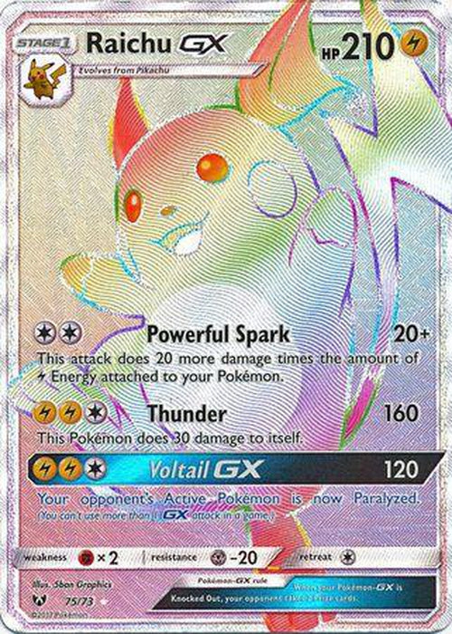 HYPER RARE Raichu GX - 75/73 - Shining Legends Cherry Collectables HYPER RARE Raichu GX - 75/73 - Shining Legends Cherry Collectables