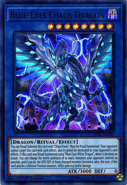 Blue-Eyes Chaos Dragon - LED3-EN001 - Ultra Rare 1st Edition-Cherry Collectables