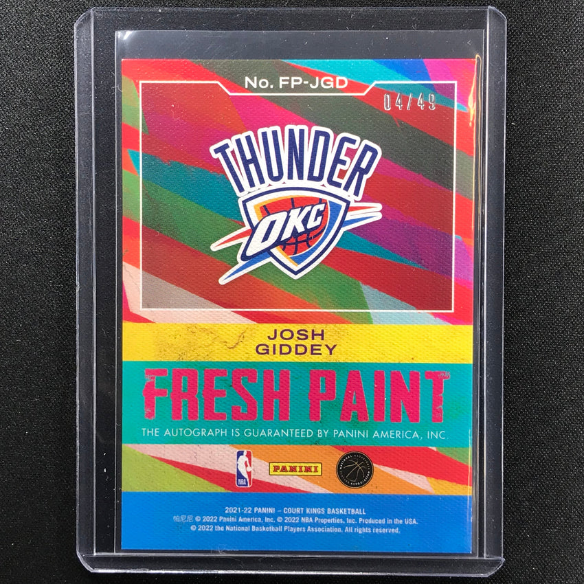 2021-22 Court Kings Josh Giddey Fresh Paint Rookie Auto Violet 4/49