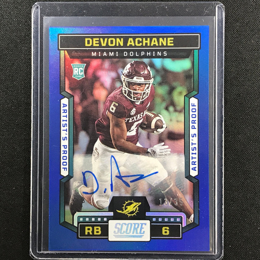 2023 Score Devon Achane Rookie Signatures Auto Artists Proof Dark Blue 13/35