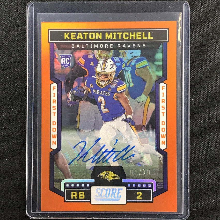 2023 Score Keaton Mitchell Rookie Signatures Auto First Down Orange 1/10