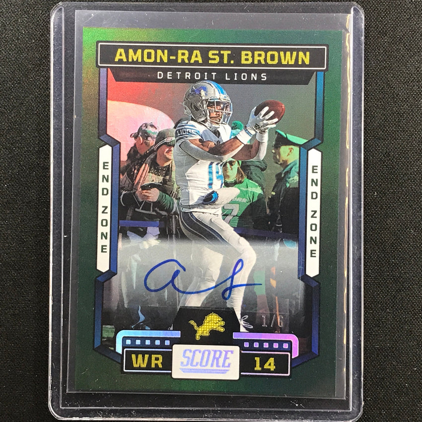 2023 Score AMON-RA ST. BROWN Base Signatures Auto End Zone Green 1/6