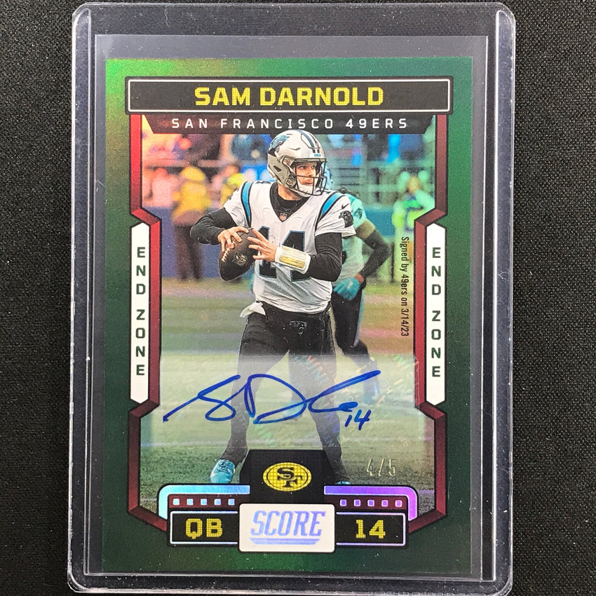 2023 Score Sam Darnold Base Signatures Auto End Zone Green 4/5