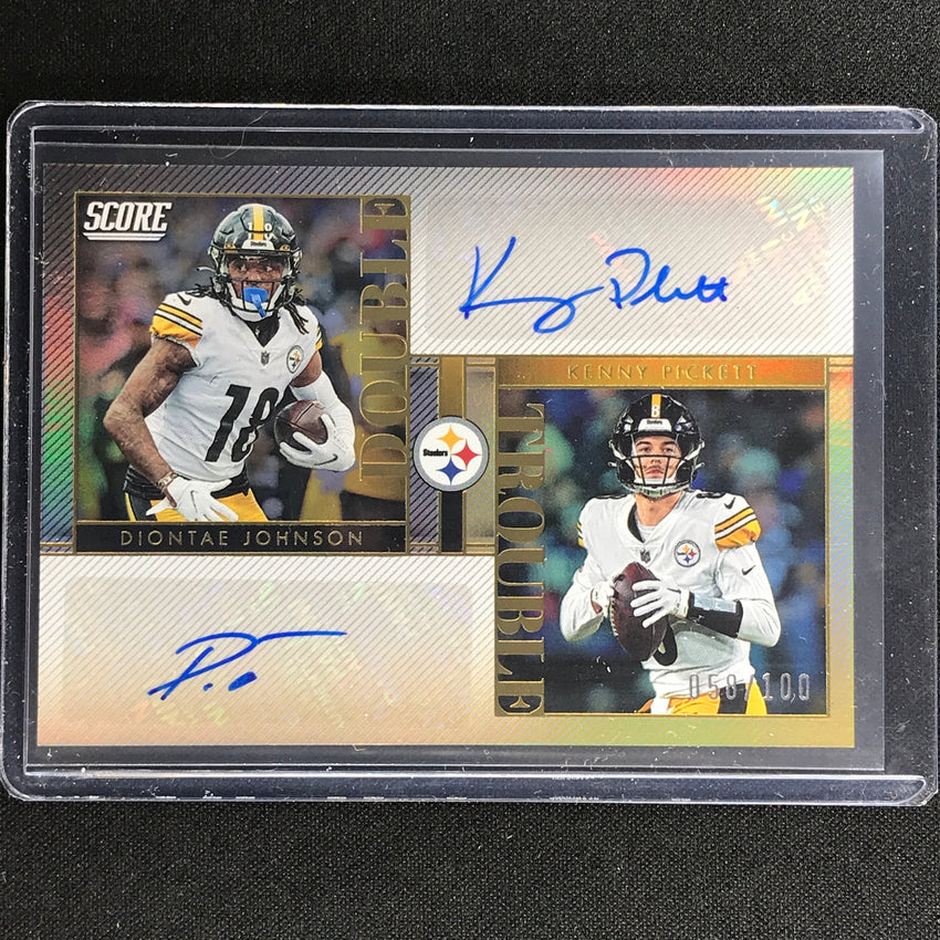 2023 Score Kenny Pickett Diontae Johnson Double Trouble Dual Auto Base 58/100