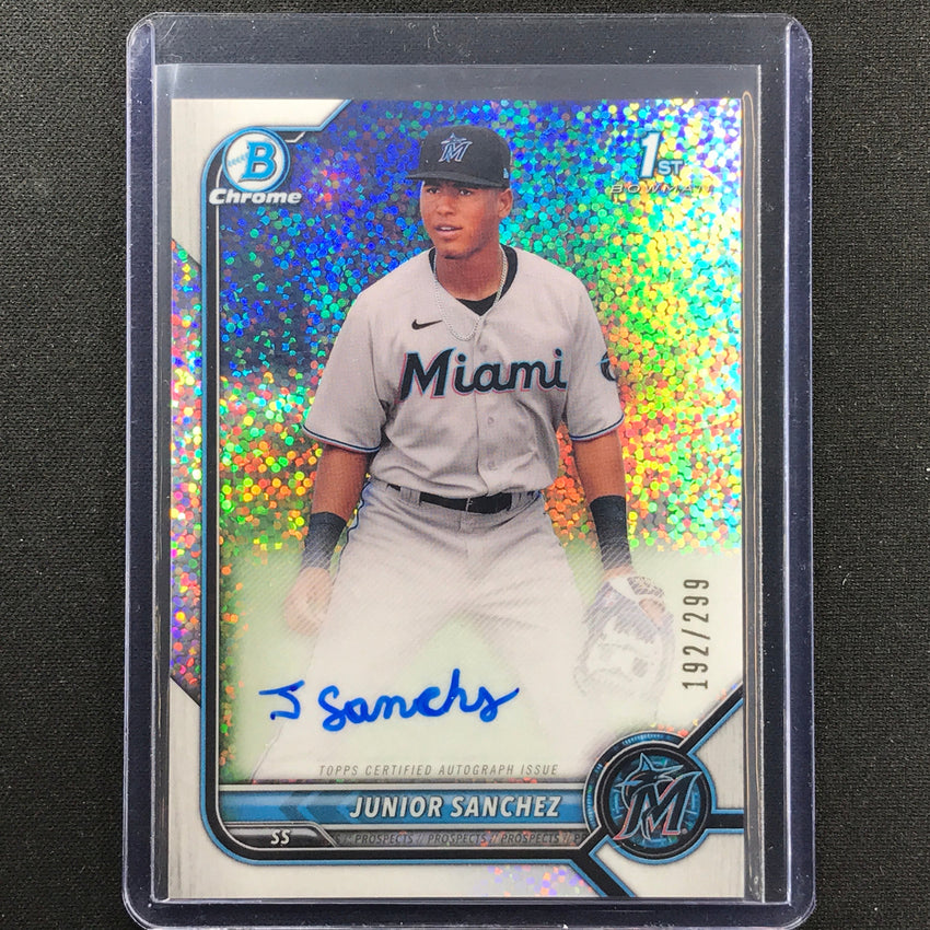2022 Bowman Chrome Junior Sanchez 1st Bowman Prospect Auto Speckle 192/299