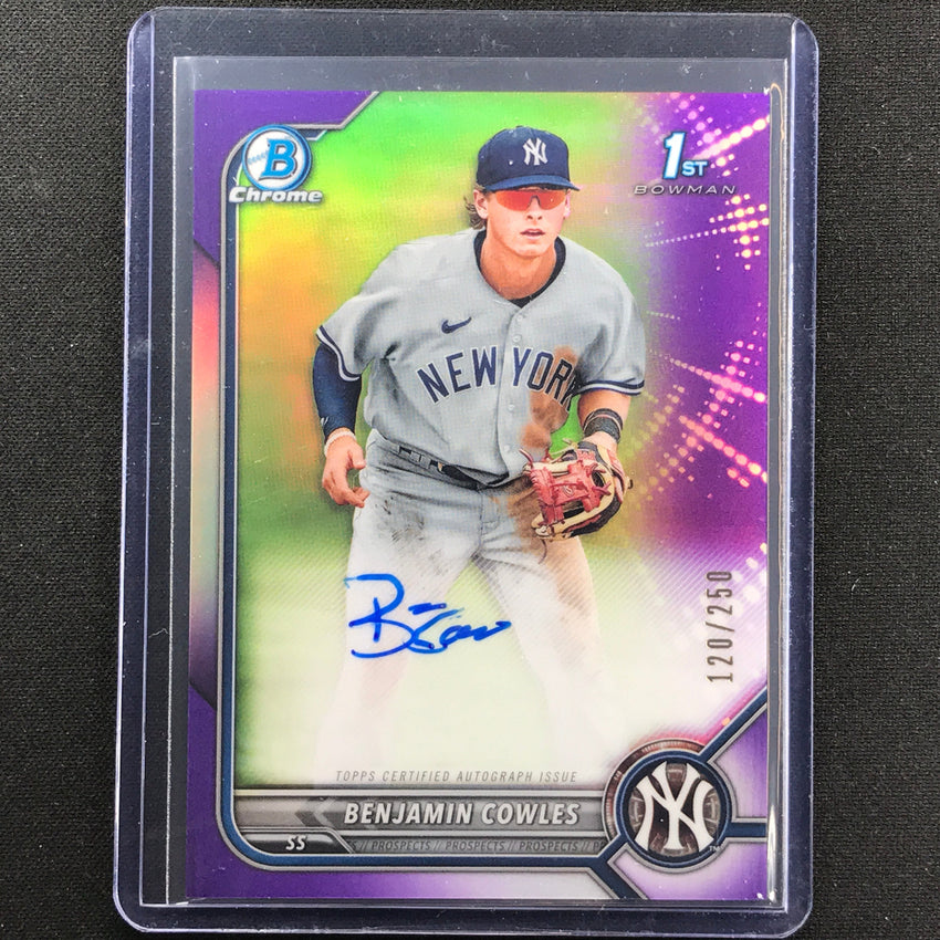 2022 Bowman Chrome Benjamin Cowles 1st Bowman Prospect Auto Purple 120/250