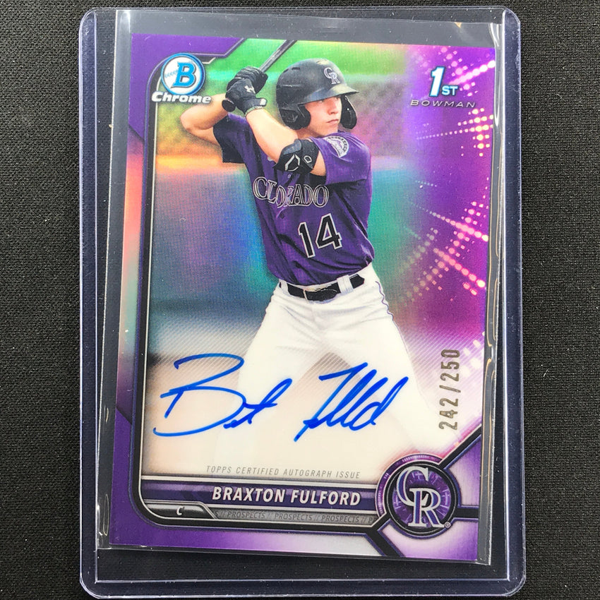 2022 Bowman Chrome Braxton Fulford 1st Bowman Prospect Auto Purple 242/250