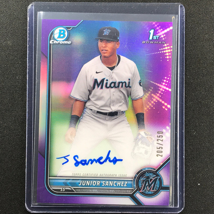 2022 Bowman Chrome Junior Sanchez 1st Bowman Prospect Auto Purple 205/250