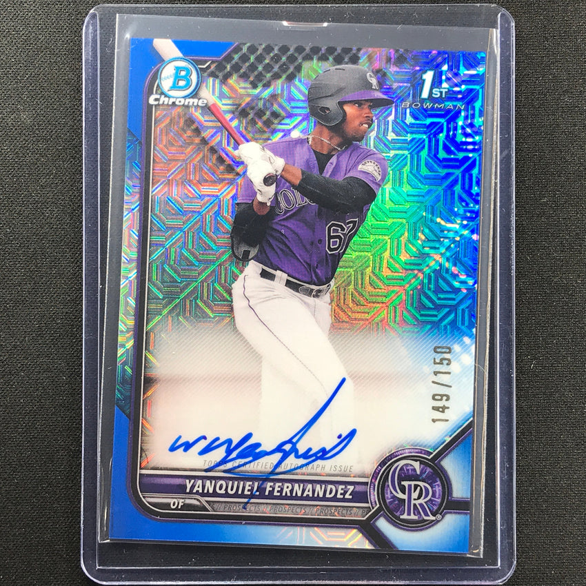 2022 Bowman Chrome Yanquiel Fernandez 1st Prospect Auto Blue Hta Choice 149/150