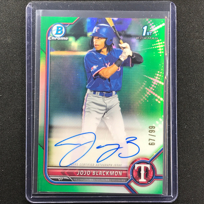 2022 Bowman Chrome Jojo Blackmon 1st Bowman Prospect Auto Green Refractor 67/99
