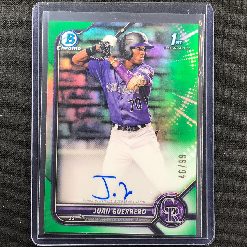 2022 Bowman Chrome Juan Guerrero 1st Bowman Prospect Auto Green Refractor 46/99