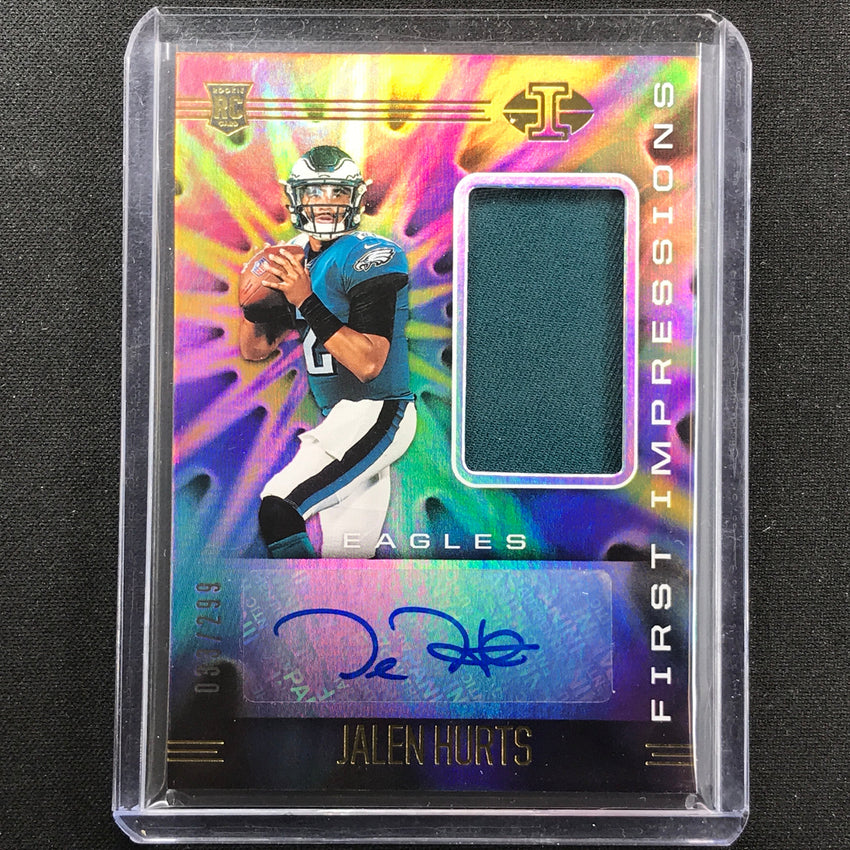2020 Illusions Jalen Hurts First Impressions Rookie Jersey Auto 33/299