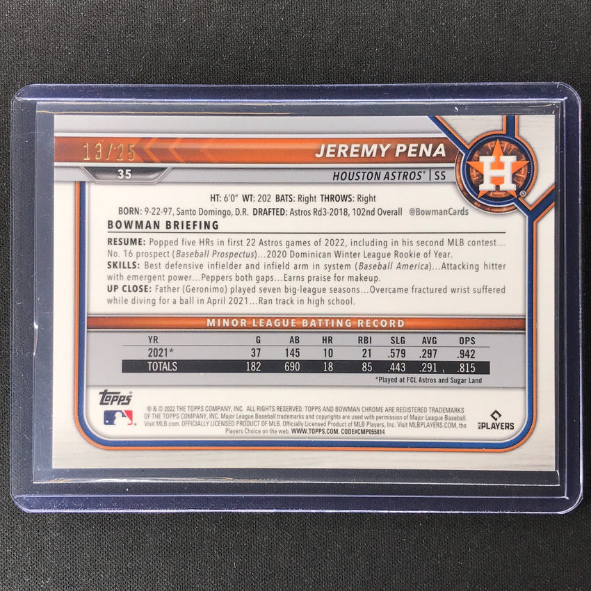 2022 Bowman Chrome Jeremy Pena Rookie Orange Refractor 13/25