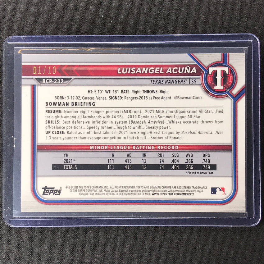 2022 Bowman Chrome Luisangel Acuna Bowman Prospect Red Shimmer 1/10
