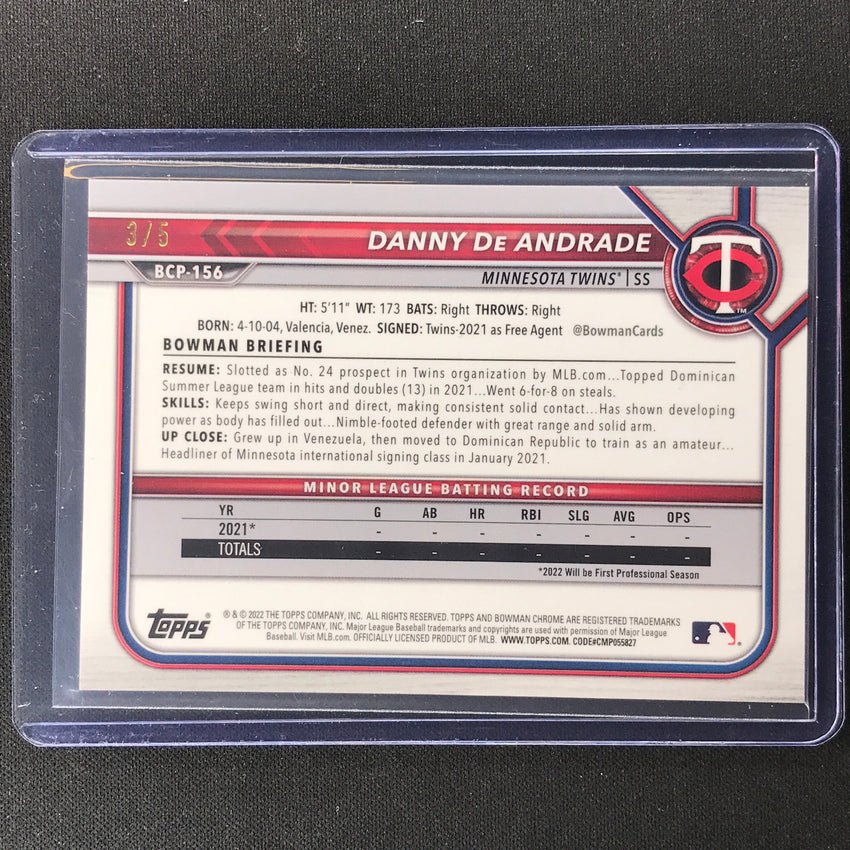 2022 Bowman Chrome Danny De Andrade 1st Bowman Prospect Red Refractor 3/5