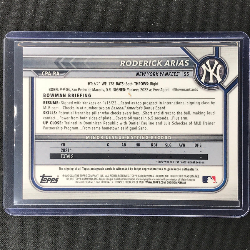 2022 Bowman Chrome Roderick Arias 1st Bowman Prospect Auto Base No Ra