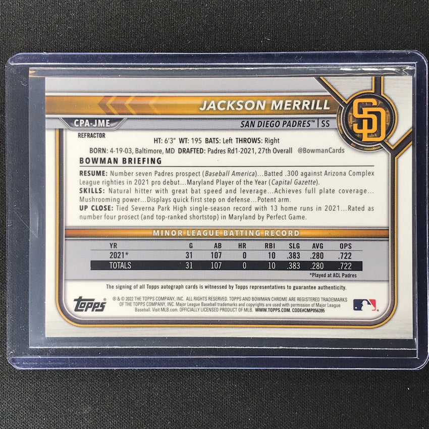 2022 Bowman Chrome Jackson Merrill 1st Bowman Prospect Auto Refractor 493/499