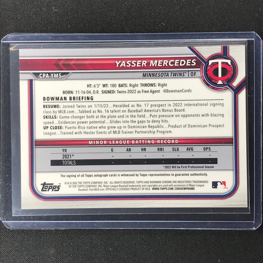 2022 Bowman Chrome Yasser Mercedes 1st Prospect Auto Green Refractor 37/99