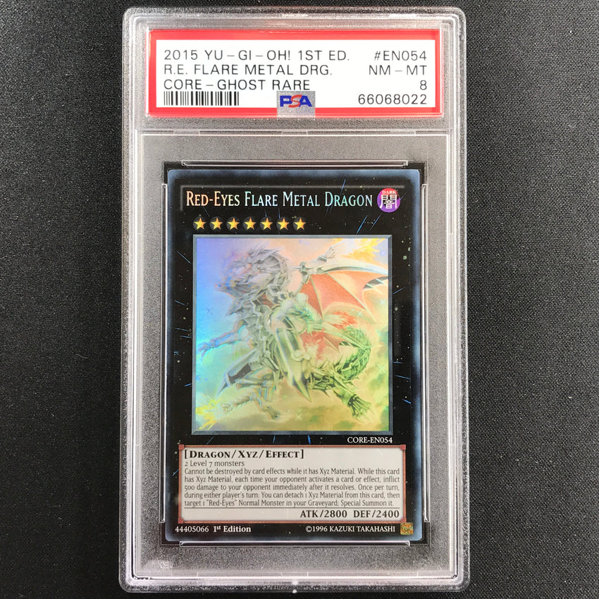 PSA 8 Red-Eyes Flare Metal Dragon - CORE-EN054 - Ghost Rare 1st Edition 022