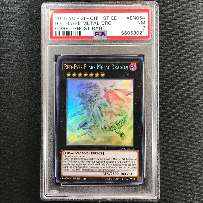 PSA 7 Red-Eyes Flare Metal Dragon - CORE-EN054 - Ghost Rare 1st Edition 021