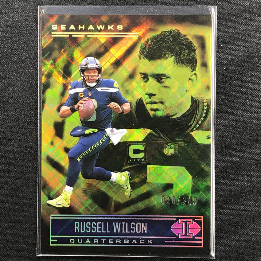 2021 Illusions Russell Wilson Trophy Collection Yellow Diamond 20/249