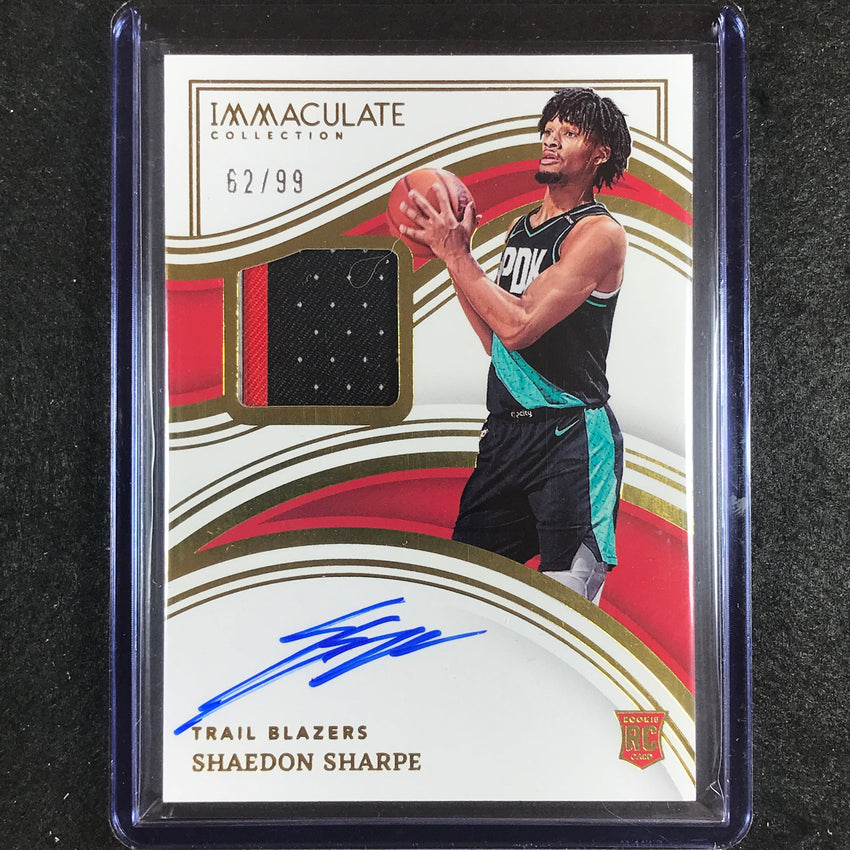 2022-23 Immaculate Shaedon Sharpe Rookie Patch Auto 62/99