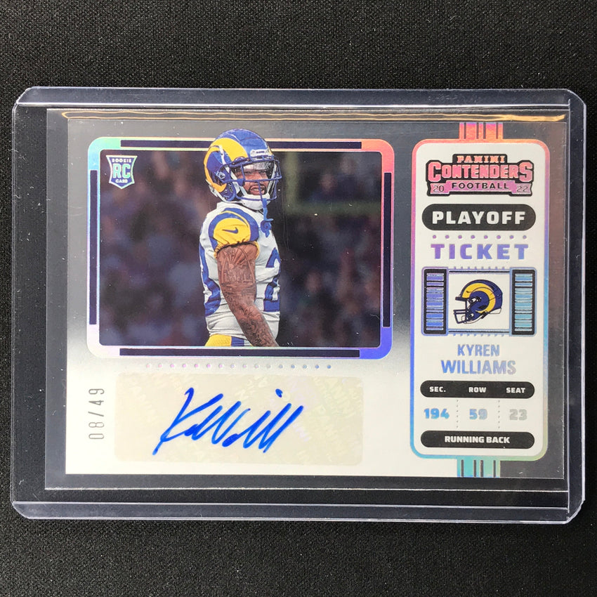 2022 Contenders Kyren Williams Rookie Ticket Variation Auto Playoff 8/49