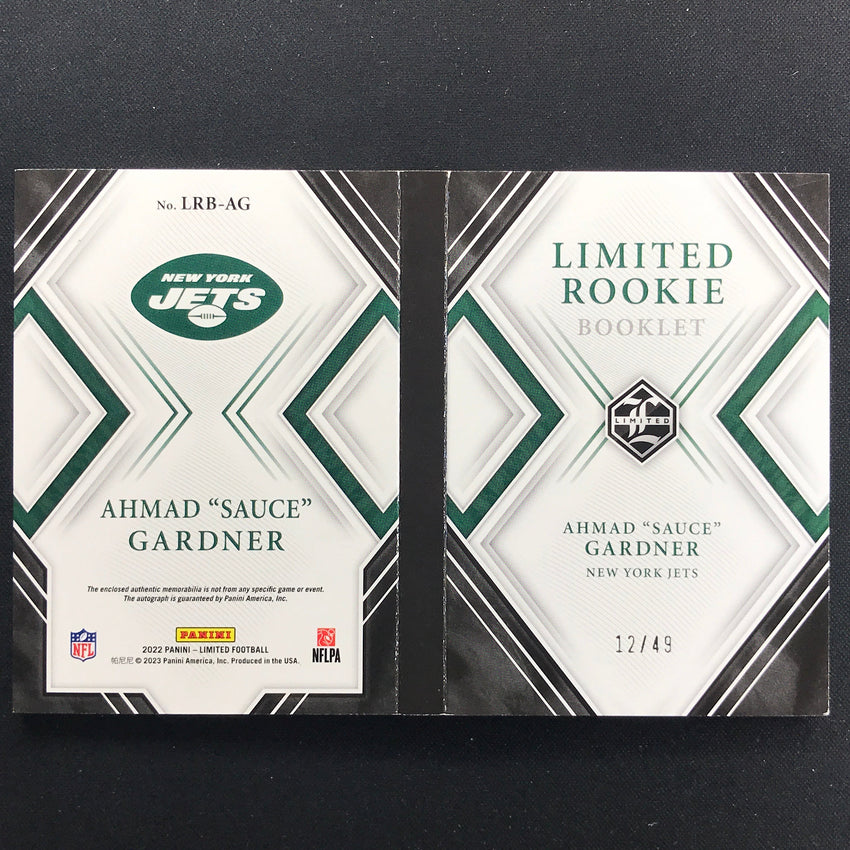 2022 Limited Ahmad Sauce Gardner Rookie Booklet Patch Auto Gold 12/49