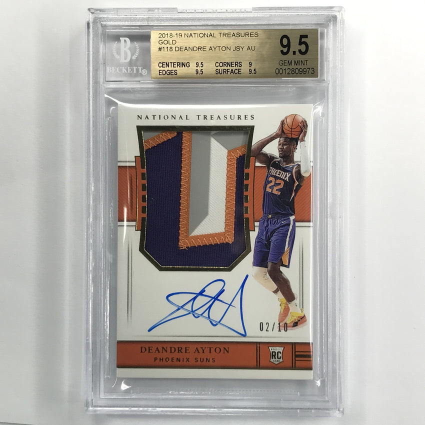 2018-19 National Treasures Deandre Ayton Rookie Patch Auto Gold 2/10 BGS 9.5/9