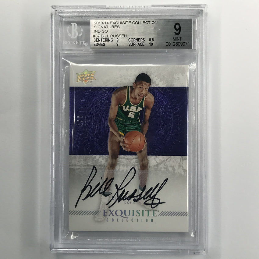 2013-14 Exquisite Bill Russell Signatures Auto Indigo 2/2 BGS 9/10