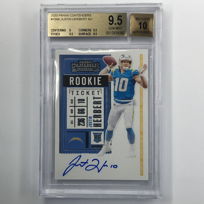 2020 Contenders Justin Herbert Rookie Ticket Auto No 104 Bgs 9.5/10 080