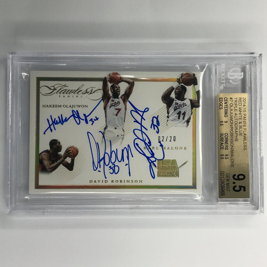 2014-15 Flawless Olajuwon Robinson Malone Usa Triple Auto 2/10 BGS 9.5/10