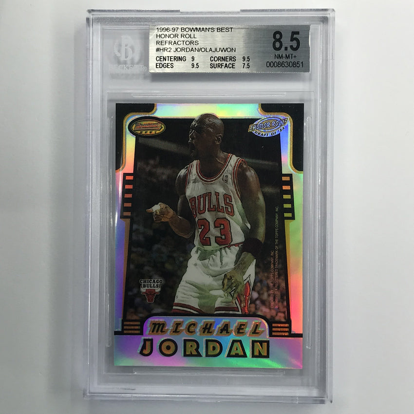 1996-97 Bowmans Best Jordan Olajuwon Honor Roll Refractors No 2 BGS 8.5 851