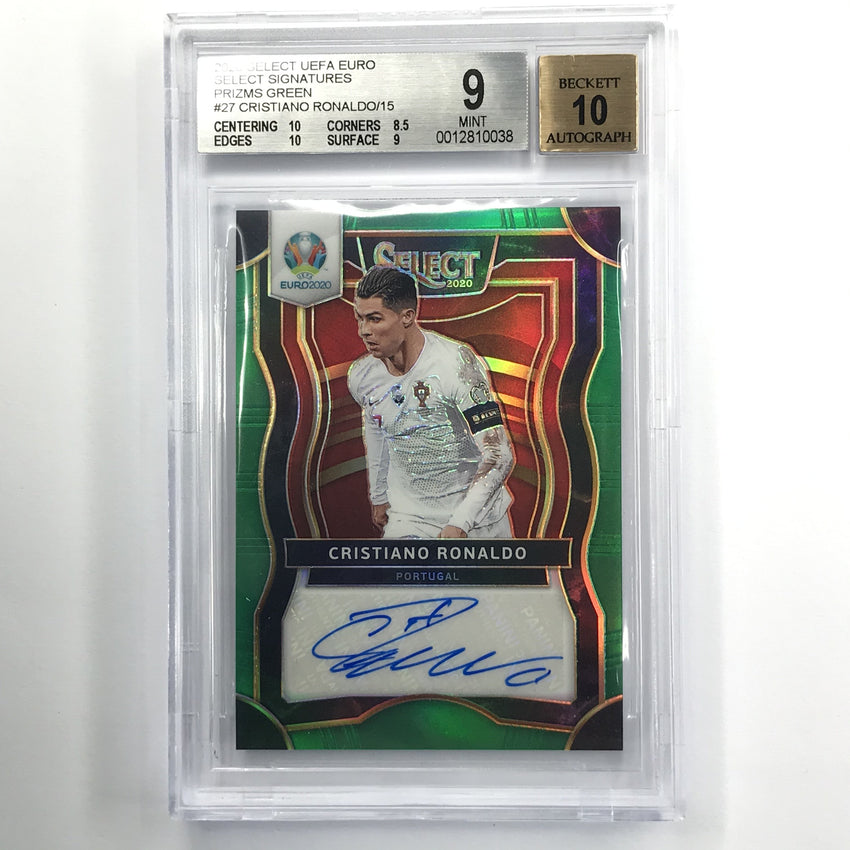2020 Select Uefa Euro Cristiano Ronaldo Signatures Auto Green 2/15 BGS 9/10