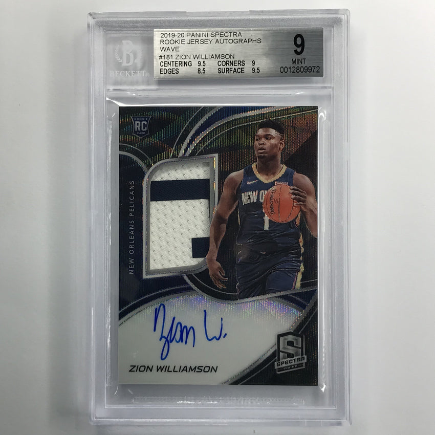 2019-20 Spectra Zion Williamson Rookie Patch Auto Wave 3/39 BGS 9/10