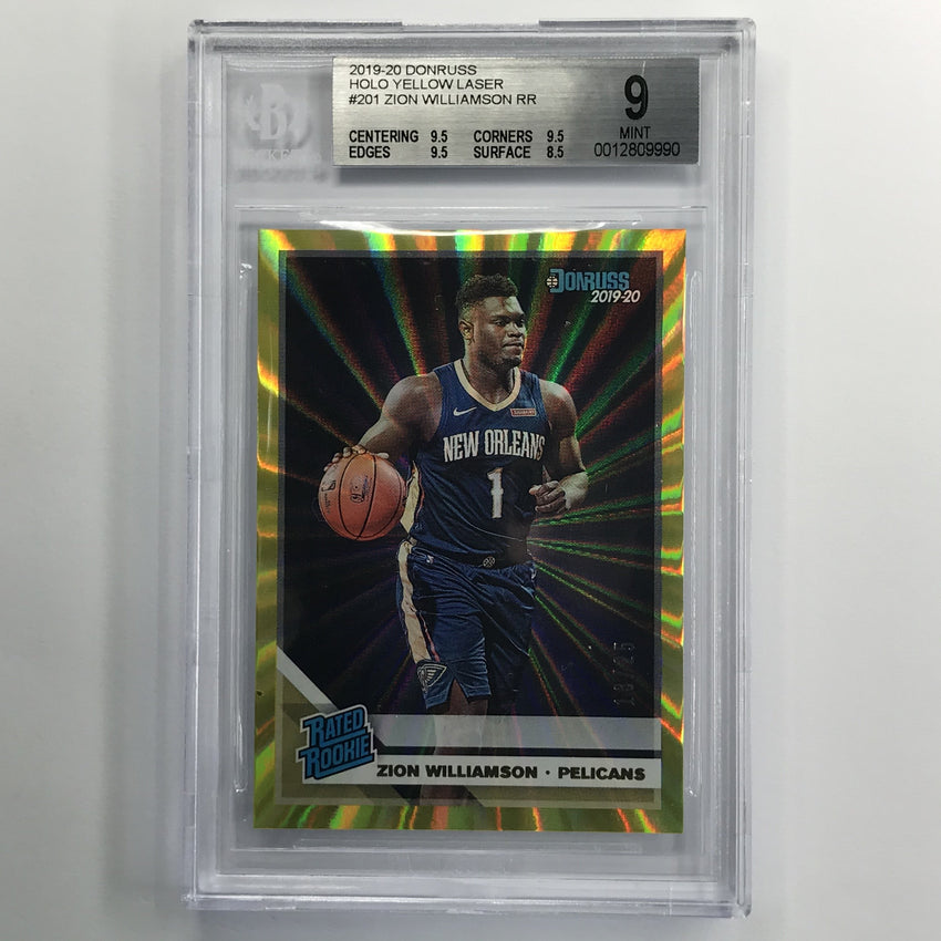2019-20 Donruss Zion Williamson Rated Rookie Holo Yellow Laser 13/25 BGS 9