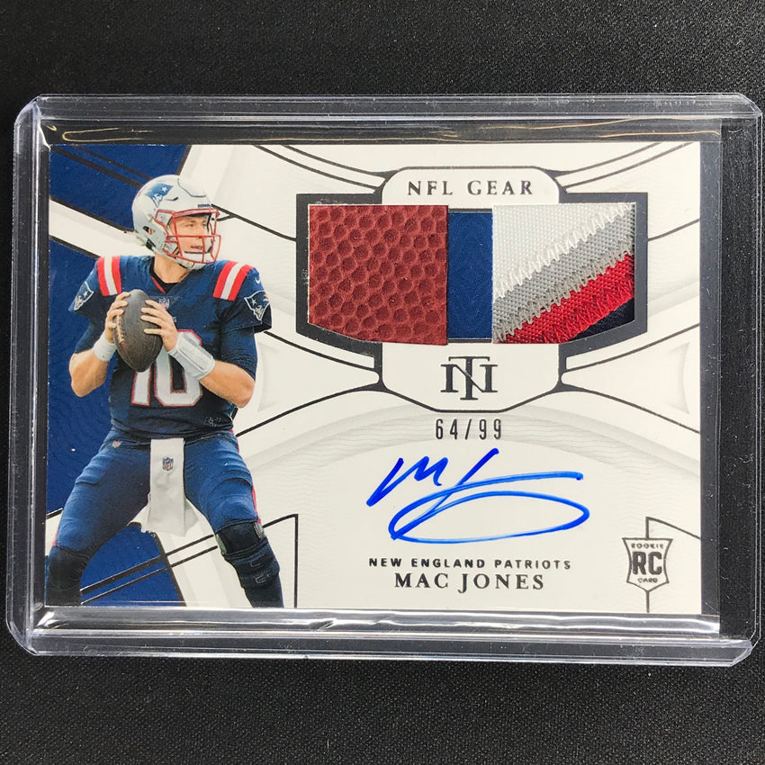 2021 National Treasures MAC JONES NFL Gear Signature Rookie Patch Auto –  Cherry Collectables